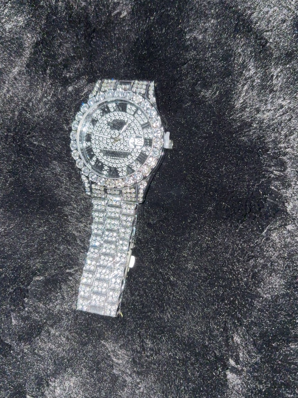 Rhinestone Pavé Silver-Tone Bracelet Watch